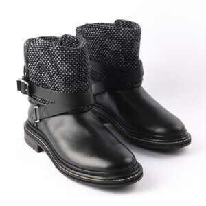 Chanel Black Tweed Fold Over Biker Calfskin CC Short Grey Boots